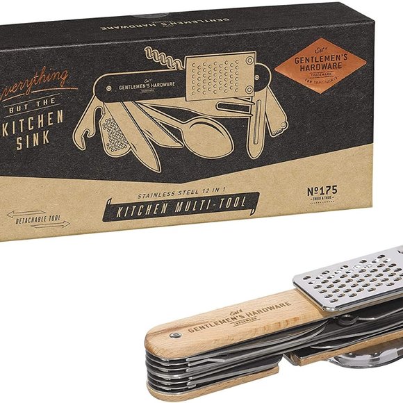 Camping Tool, Hiking Tool, 12-in-1 Stainless Steel Multi Tool, wood handles - Picture 1 of 10